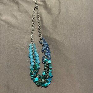 Loft Blue Beaded Necklace on Silver Chain
